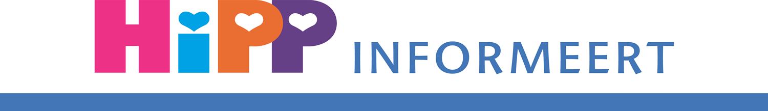 Een logo met de tekst "HiPP INFORMEERT" in vette, kleurrijke letters.