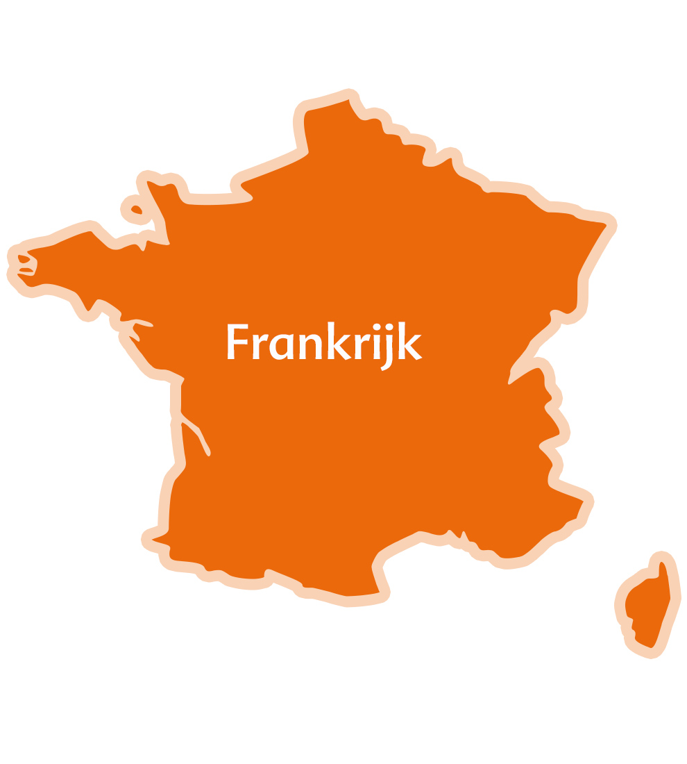 Een kaart van Frankrijk met het woord "Frankrijk" erop geschreven.